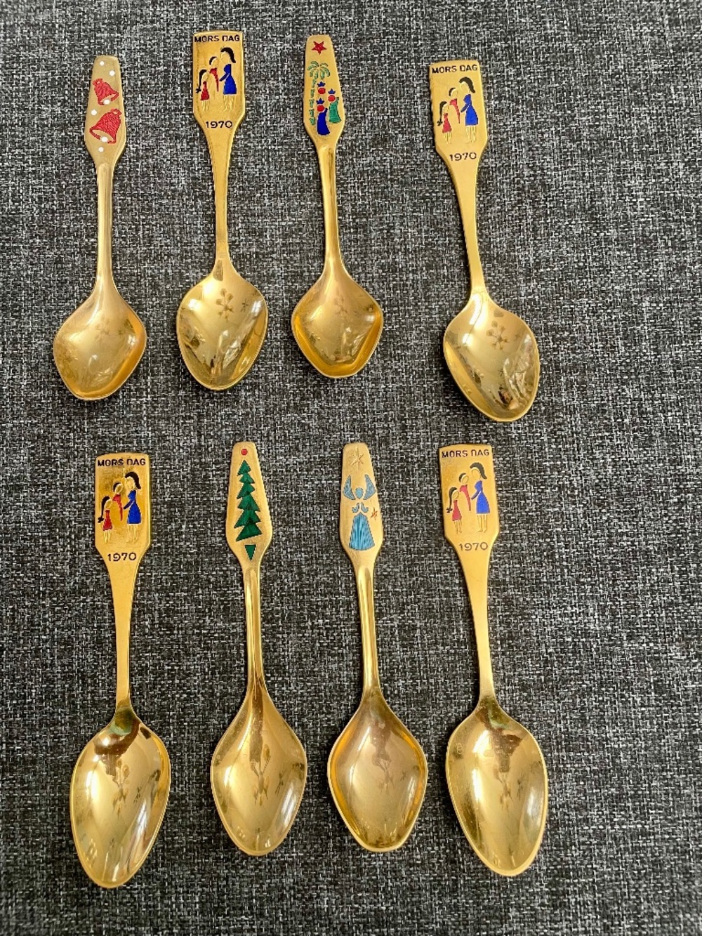 Kesa Denmark set of 10 Souvenir  Spoons, Gold Tone